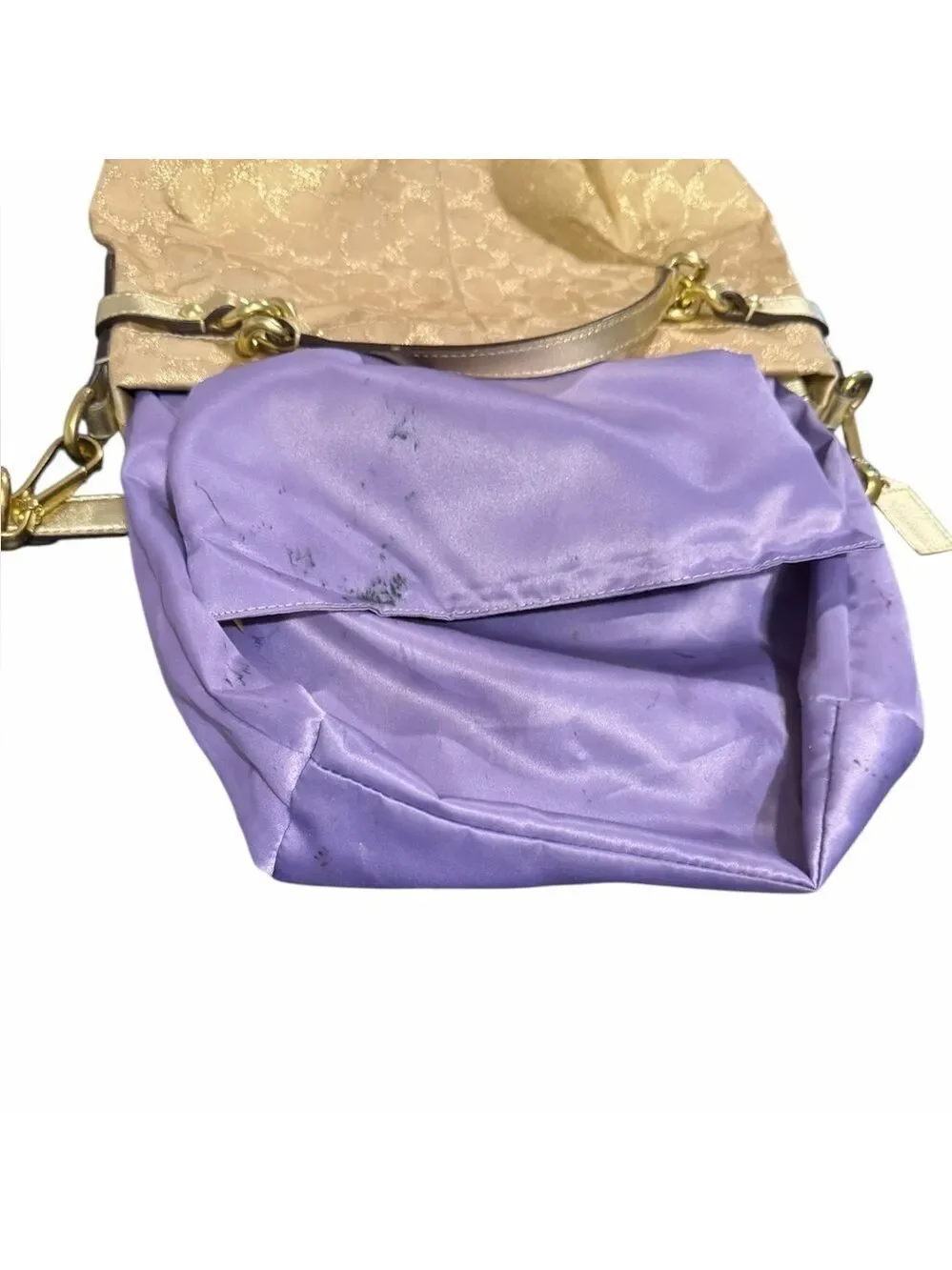 Coach Signature Brooke Hobo Bag Metallic Gold Sateen Gold Hardware Hang Tag